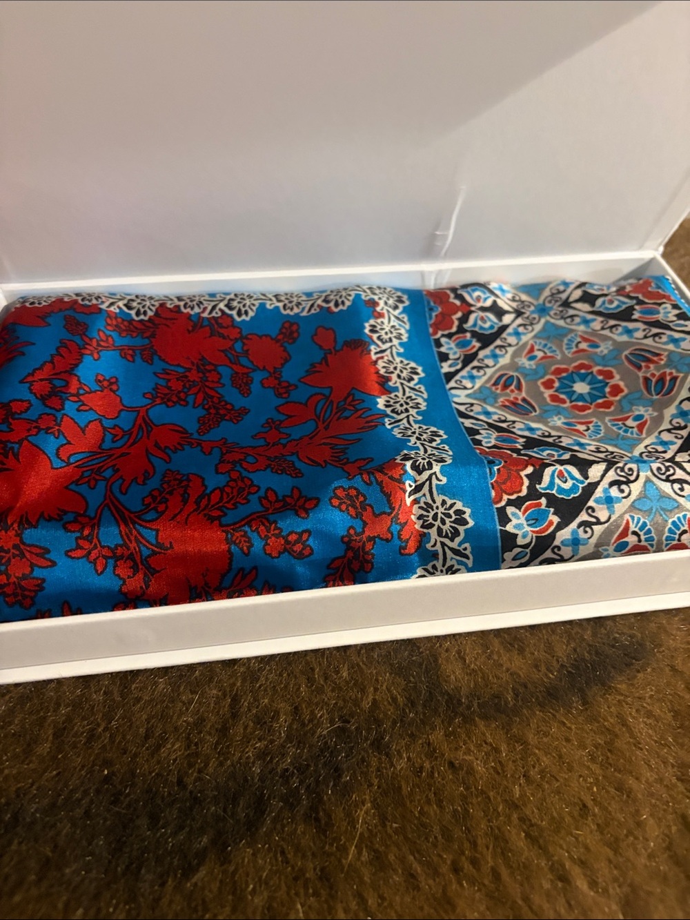 Johnny Was Blue and Red Floral 100%silk scarf - Picture 3 of 5